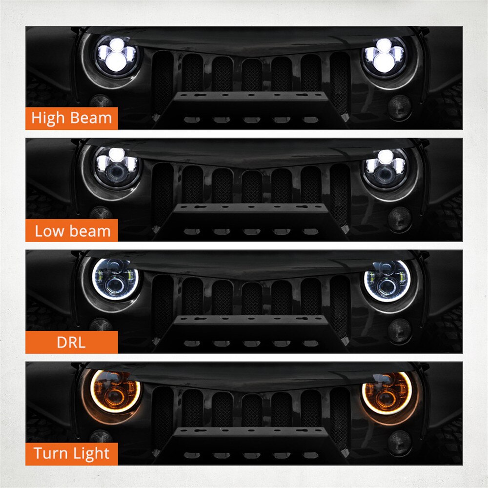Faros LED de 7 pulgadas para Niva, luces DRL Hi/Lo de 50W, anillo Halo ámbar de ojo de Ángel para motocicleta Lada Offroad 4x4 UAZ, 12V y 24V, 1 par