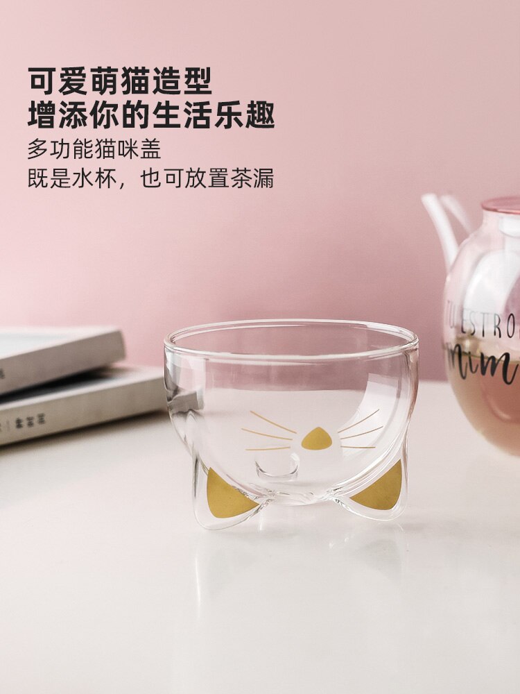 gatto teiera Tè bicchiere alta temperatura spessa bella fiore teiera filtro domestico impostato da tè brocca d'acqua in vetro resistente al calore