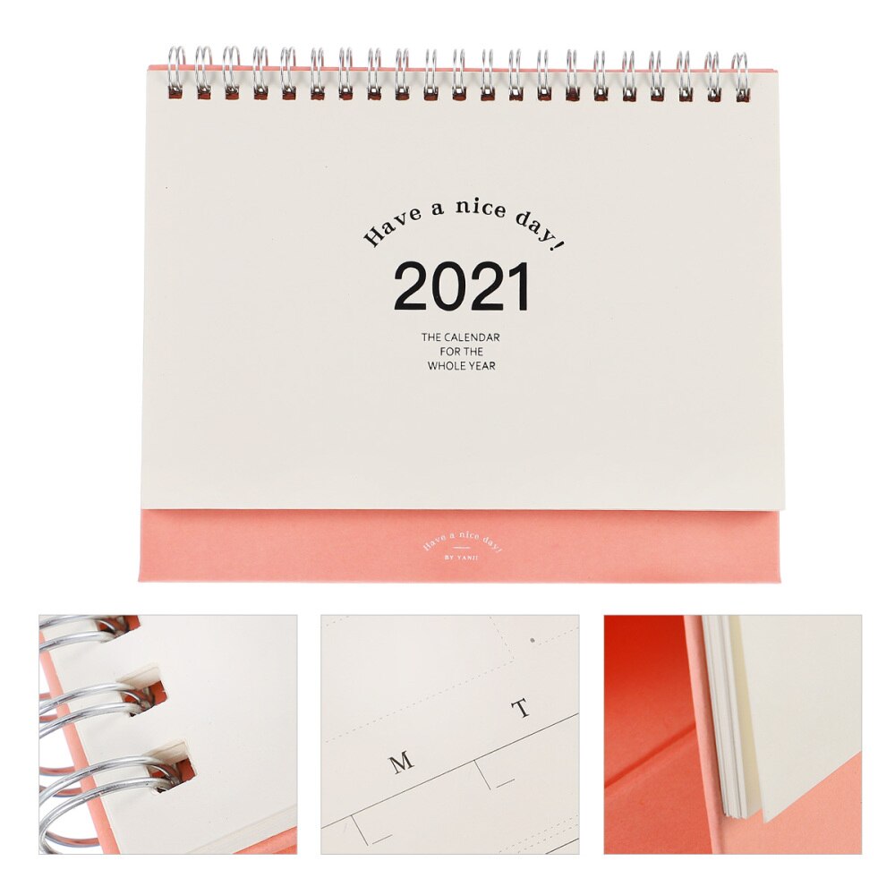 1 pc hjemmekontor desktop kalender papir stående flip kalender: Lyserød