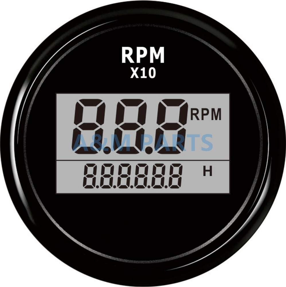 Tachymètre numérique LED pour bateau, horloge, moteur, hors-bord, Marine, camion, voiture, RV, étanche, 0-9990RPM, 52mm: Black Black