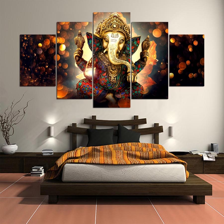 Väggkonst canvas målning elefant gud stil bilder för vardagsrum 5 panel lord ganesha cuadros modern dekoration målningar