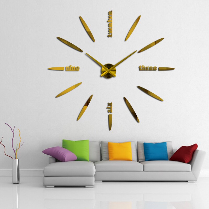 Stor 3d gjør-det-selv-veggklokke hjemmeinnredning stueklokke horloge quartz needle clocks kort speilklokke