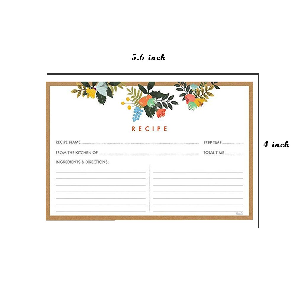 20pcs Home Kitchen Recipe Cards Floral Recipe Double Sided Card 4x5.6 inch Perfect for Wedding Party Decoration DIY Recipe Cards