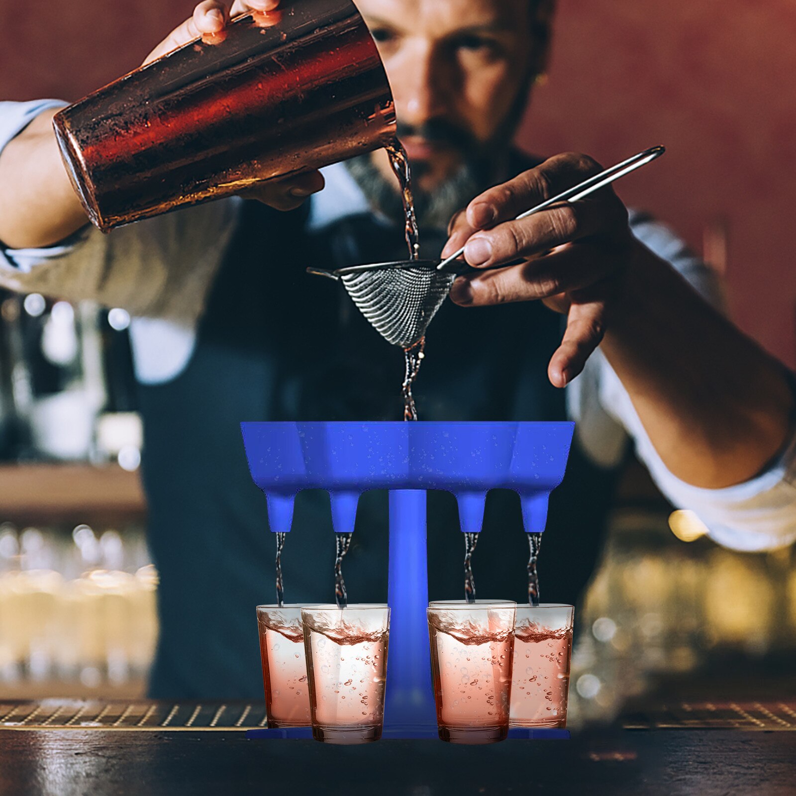 6 Shot Glass Dispenser Holder Carrier Party Drinking Games Shot Glasses Get The Party Started Caddy Liquor + 6pcs wine cup
