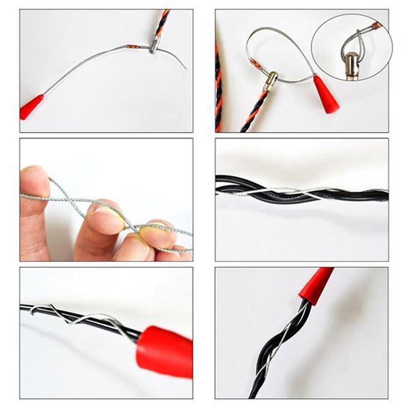 5-40m 5mm styringsanordning glasfiber elektrisk kabel skubtrækkere kanal slangestang fisketape ledning  +2 stk kabelspænder