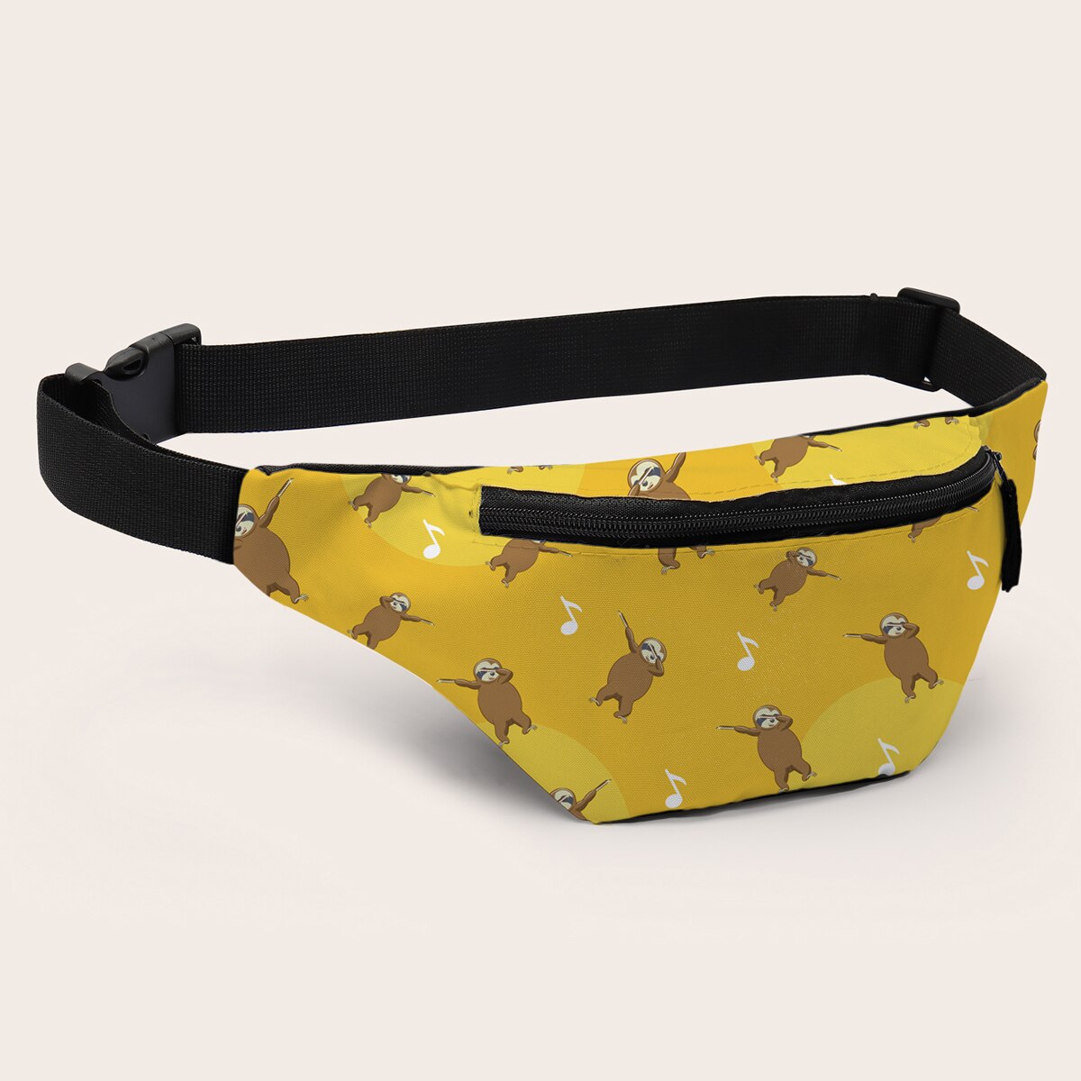 Deanfun 3d trykte midjevesker brun dovendyr fannypack med glidelås gul veske pose for kvinner  d18004