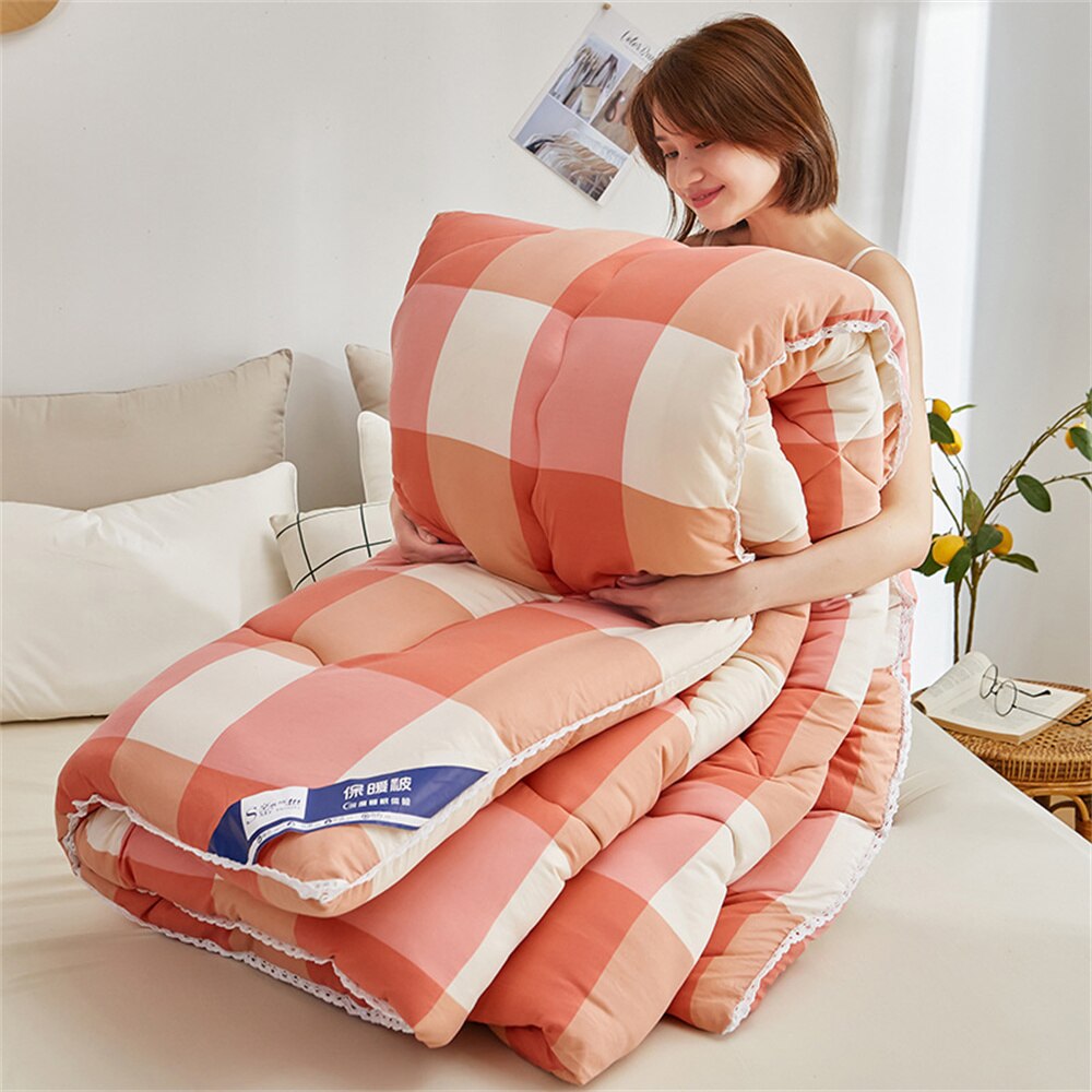 Gewassen Katoen Winter Zware Quilt Plaid Voor Thuis Bed Deken Lente Herfst Dekbed 150*200Cm Dikke Warme quilt Kern Quilt: Pink plaid