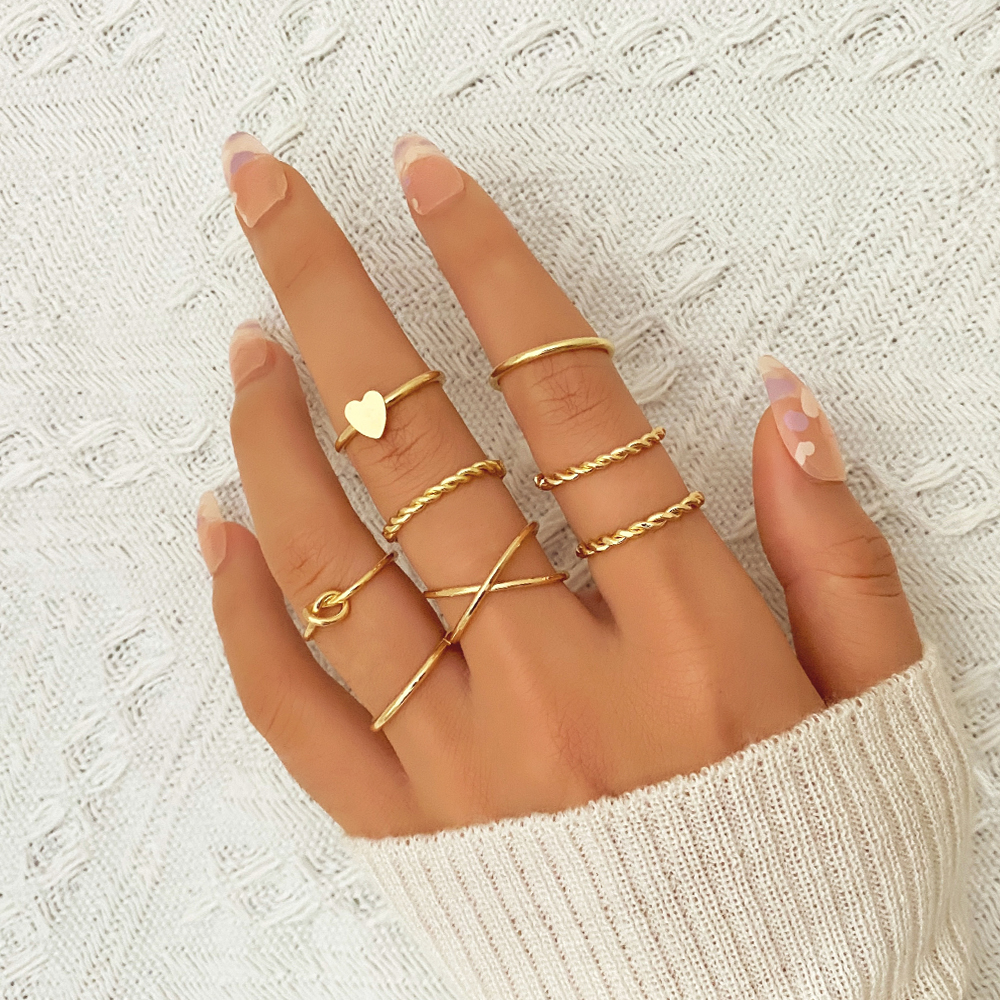 Moda Boho złote serce Twist zestaw pierścieni kobieta w stylu Vintage geometryczny krzyż Finger Knuckle Rings dla kobiet 2022 Trendy biżuteria prezent