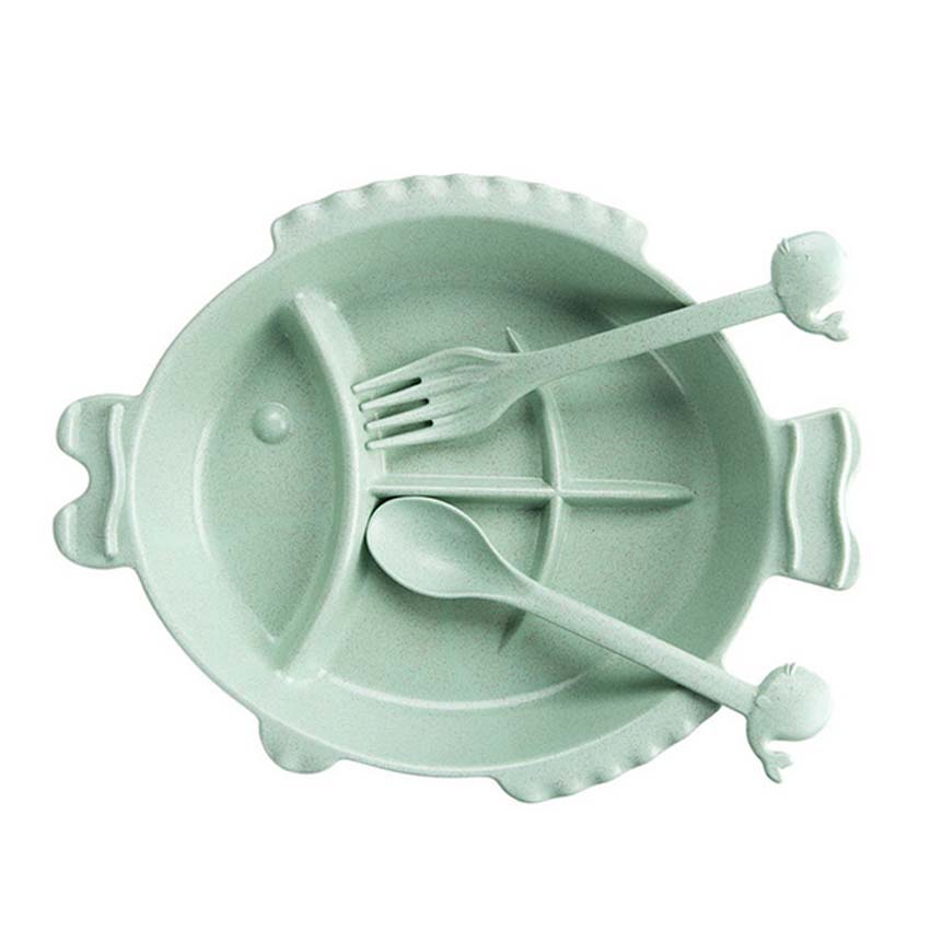 3Pcs Baby Feeding Dishes Set Bowl Plate Forks Spoon Kids Dinnerware Wheat Fiber Children's Tableware BPA free Eco Friendly