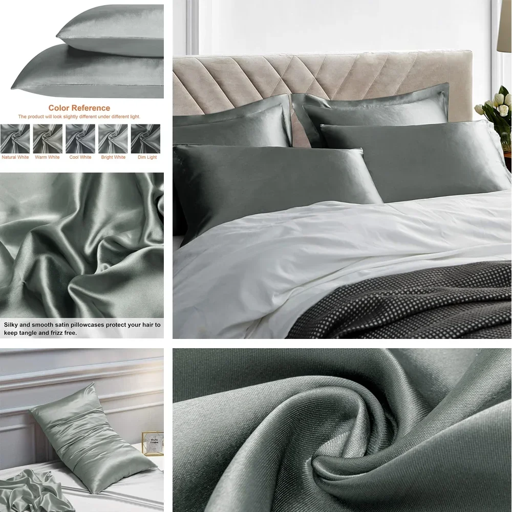 2-pack satijnen kussensloop voor haar en huid Superzacht en verkoelend vergelijkbaar met zijden kussenslopen met envelopsluiting Huishoudtextiel