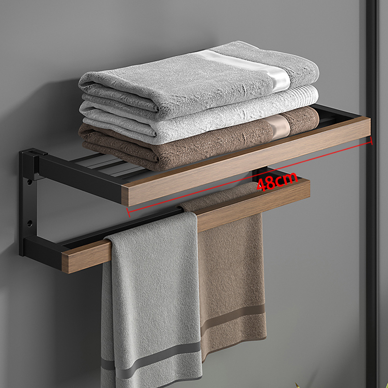 Estante de accesorios para el baño, accesorios de baño de madera negra, toallero montado en la pared, toallero, escobilla de baño, ganchos para toallas, soporte de papel