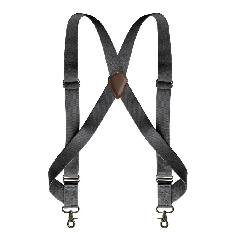 1pc djupa herrhängslen för vuxna, 3.5cm breda elastiska hängslen , 2 klämmor, justerbara remmar, kostymhängslen, sele för byxor: Grå