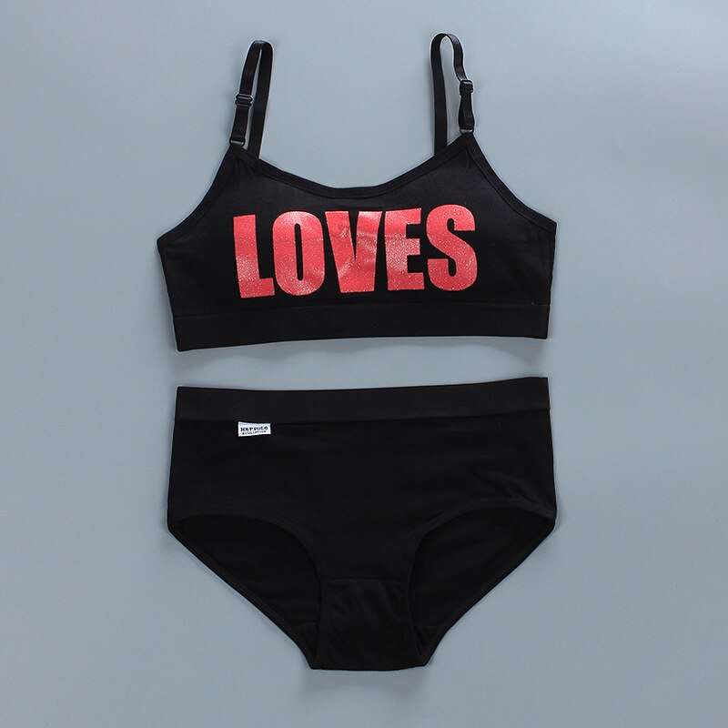 Kinderen Katoen Bh Set Tieners Training Bras Meisjes Ondergoed Set Tieners Puberteit Draadloze Bh + Onderbroek 8-16Years: Black