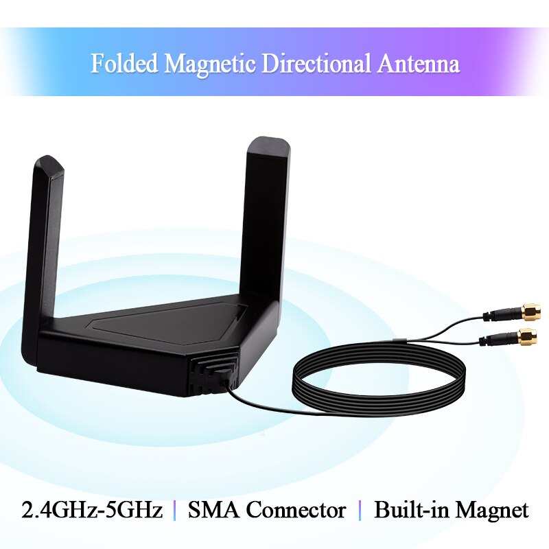 Folded External Antenna For Intel AX200 9260NGW Wifi Card Dual Band 120CM High Gain Antenna For Desktop PCIe Adapter: Magnetic Antenna