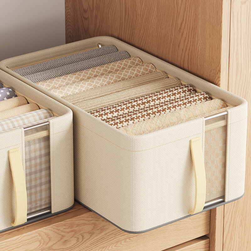 Wardrobe Storage Box Oxford Cloth Storage Box with Steel Frame Visual Desktop Storage Box Household Clothes Storage Container
