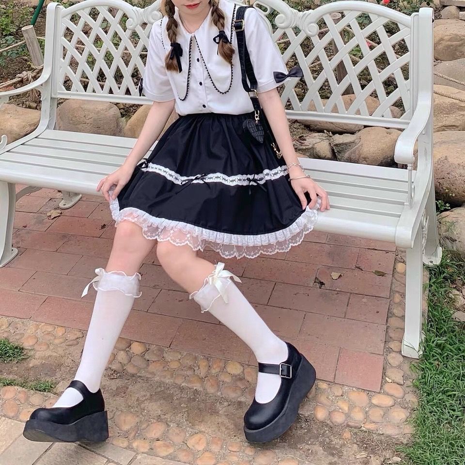 Cuteighteen Lolita Gelaagde Mini Rok Vrouwen Skorts Kawaii Gelaagde Ruche Hoge Taille Lace Up A-lijn Leuke Rokken voor Tiener Meisjes, Lichtblauw, S