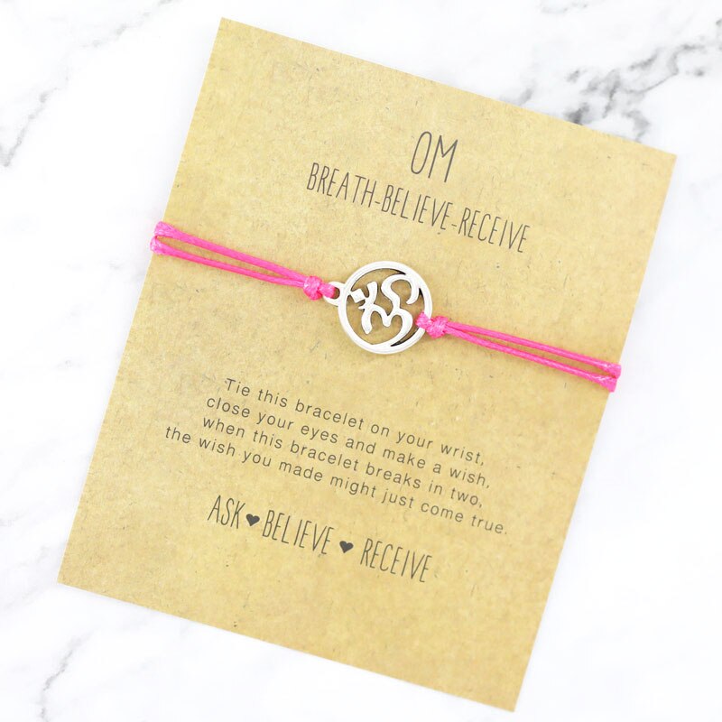 Healing Namaste Yoga Bracelets OM Charm Bracelets Lucky Buddha Yoga Jewellery for Women Men Hindu Symbol Lucky Bracelet: Rose Red