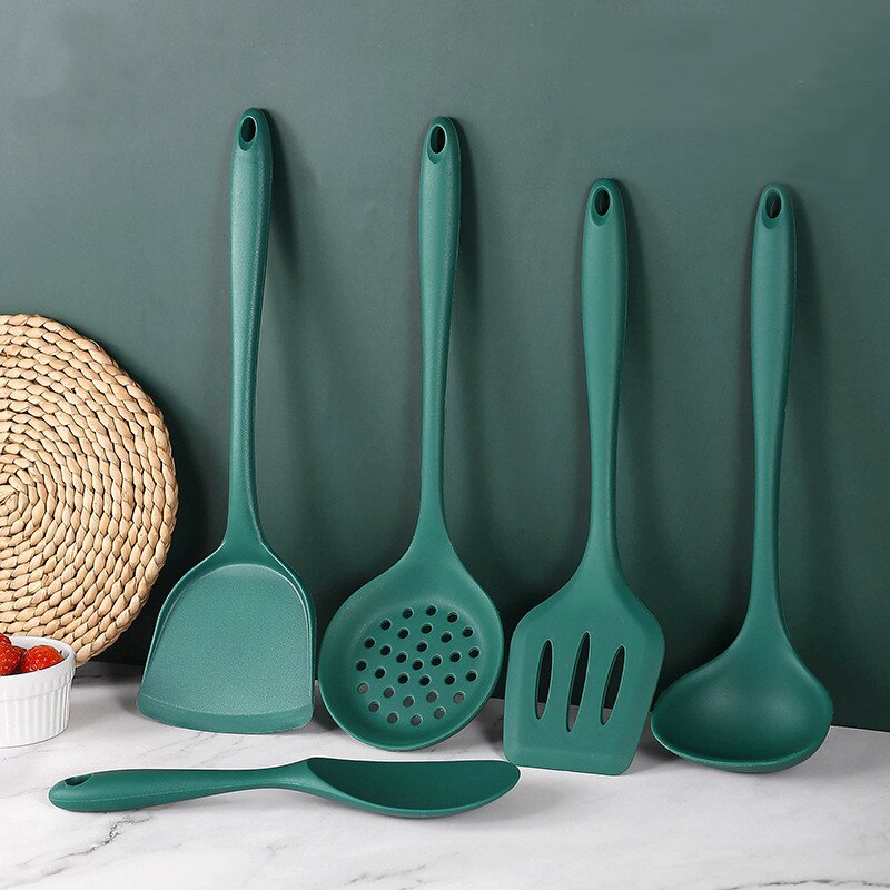 Food Grade Silicone Cooking Spoon Nonstick Heat-Resistant Flexible Wok Spatula Colander Rice Scoop Kitchen Cooking Tools