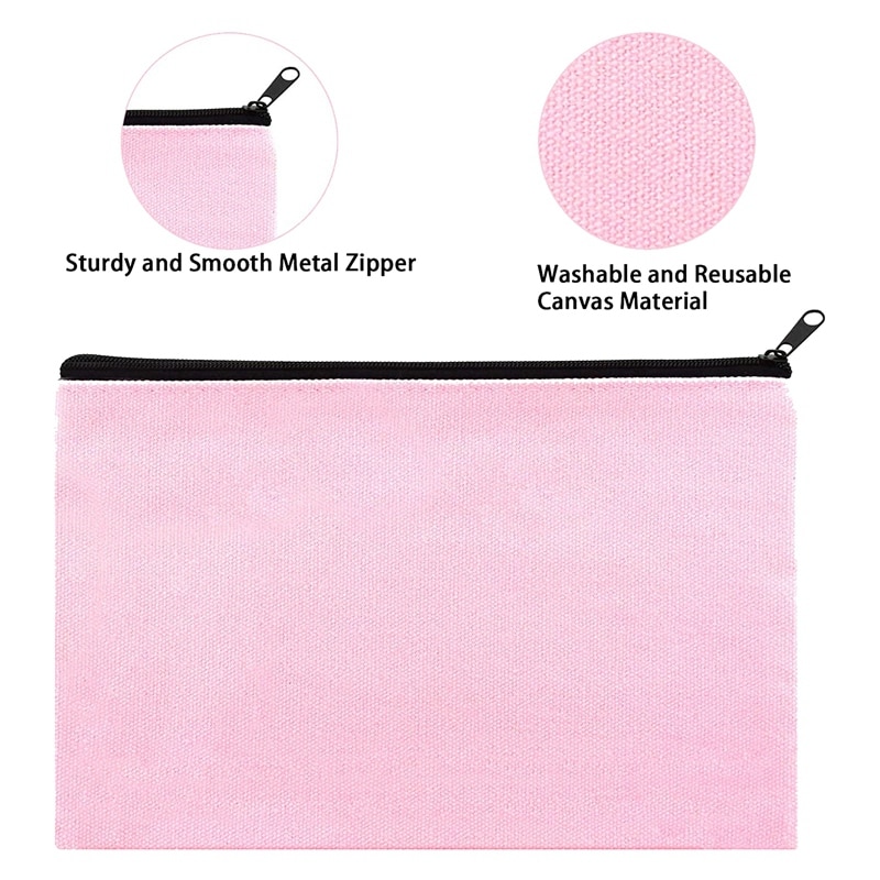 Roze Canvas Make-Up Tas, Bulk Cosmetische Zakken Met Multi-Kleur Rits, Canvas Rits Etui Pouch, diy Craft
