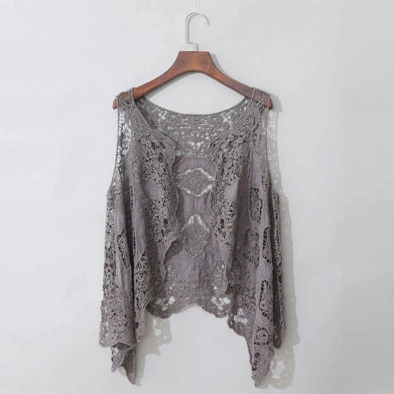 Mulheres sem mangas frente aberta cardigan boho oco crochê renda drape assimétrico bainha hippie xale colete de cor sólida: Turquesa