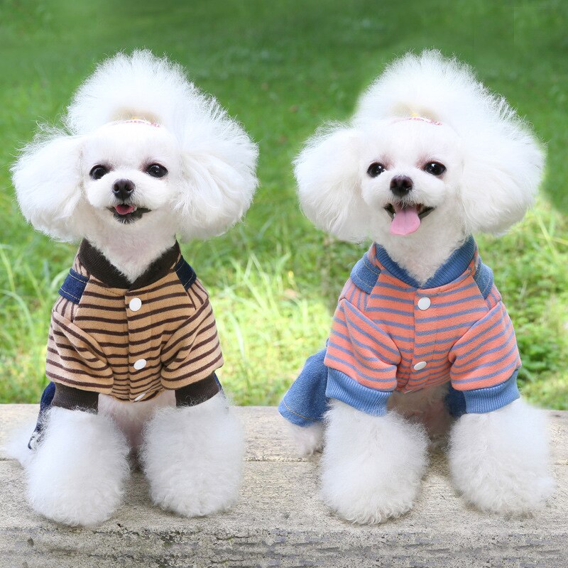 Høst og vinter nyeste stil hundeklær stripete fleece denim overalls dobbeltlags firbens tykk hunde-overall overall