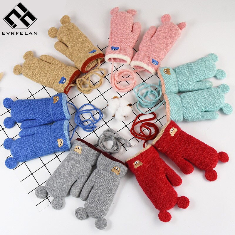 Guantes de invierno para niños de Evrfelan, mitones de algodón de punto con forma de dibujos animados, coloridos guantes y mitones de invierno para niños y niñas