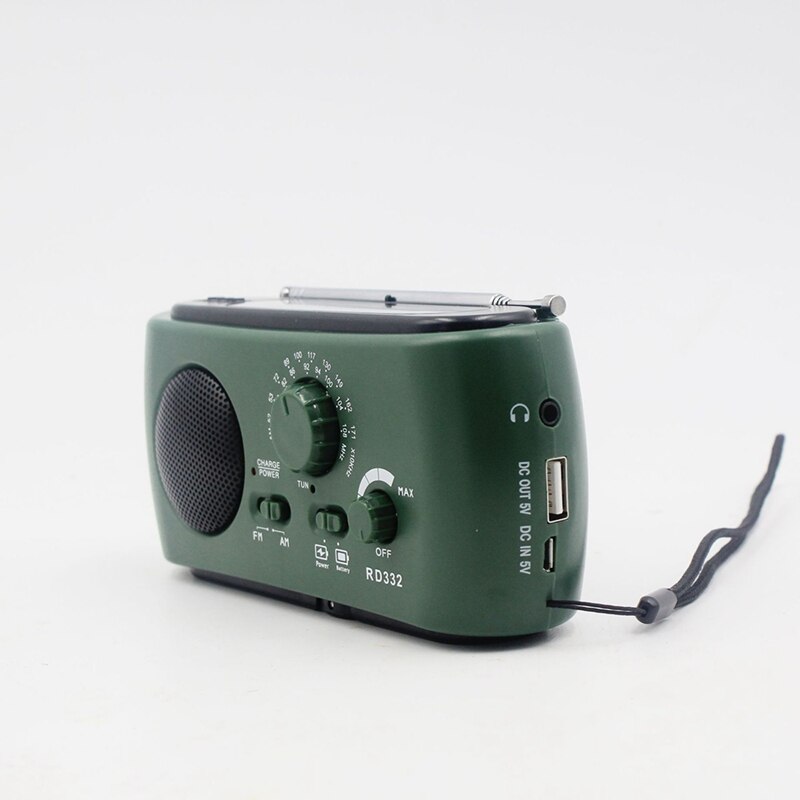 Radio Receiver Multifunction Am / Fm Dynamo Solar Radio Powerful Crank Generator Charger Green