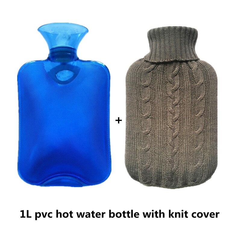 2000ml madecial pvc garrafa de água quente (azul) saco de água quente com capa de malha de china saco de água quente de borracha: 1000ml grey