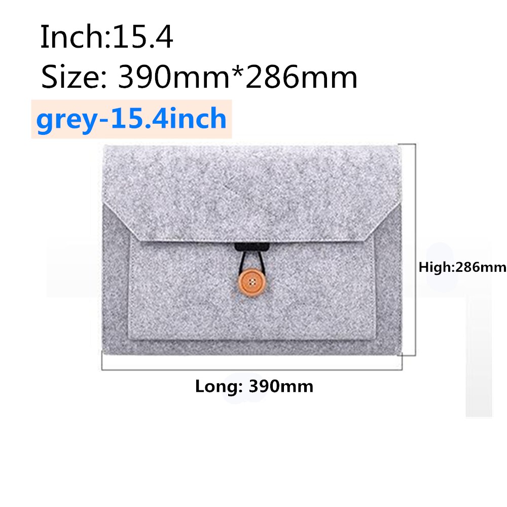 Laptop Protective Case For Apple computer bag Macbook Air Pro 13.3 14.1 15.4 inch Millet Notebook Felt liner bag: grey-15.4inch