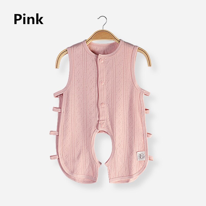 Combinaison d'été en coton pour -né, sans manches, gilet, pyjama, barboteuse, vêtements unisexe pour bébés, filles et garçons: Pink / 66CM