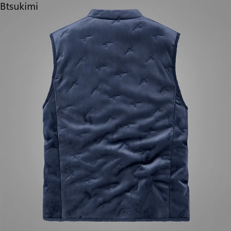 Outono inverno masculino sem mangas colete jaqueta moda algodão-acolchoado mais velhos engrossado colete casacos masculino quente cordeiro velo colete