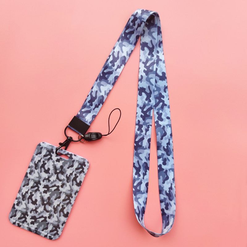 Men's Camouflage Card Case Lanyard ID Badge Holder Bus Card Cover Door Card Credit Card Holders Neck Strap: Beige