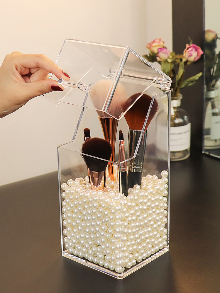 Caja de almacenamiento de acrílico para cosméticos, organizador pequeño de lápiz labial de maquillaje, almacenamiento de artículos de plástico, tocador, portalápices, HX50ST