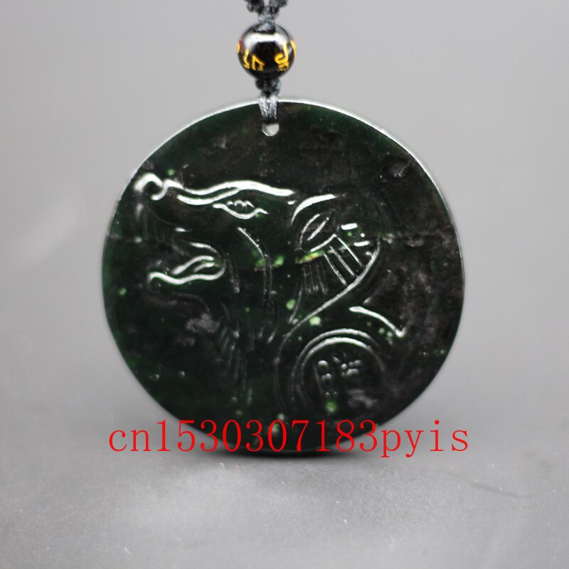 Naturlig sort grøn jade ulv vedhæng halskæde kinesisk håndskåret charme smykker tilbehør amulet til mænd kvinder