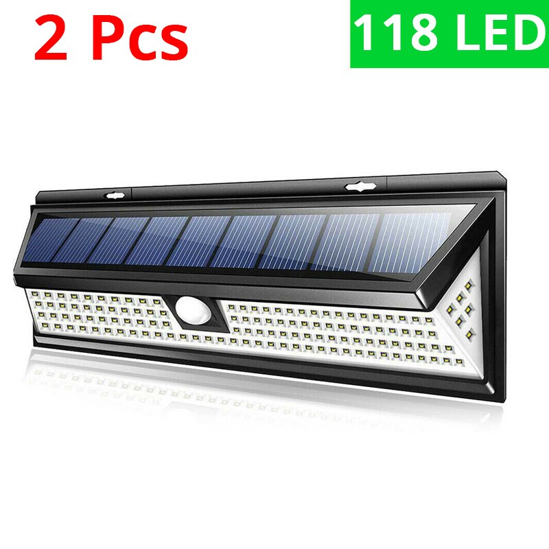 WAKYME 118 LED Solar Light Outdoor Motion Sensor Wall Lamp Waterproof Solar Powered Garden Security Floodlight Home Lighting: 2 pieces