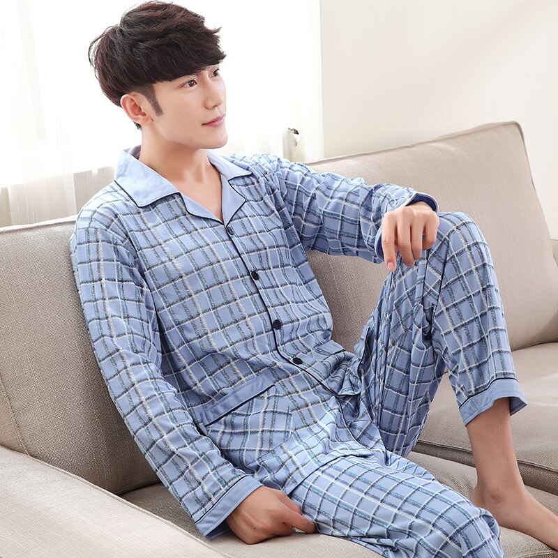 Herfst Winter Pyjama Mannen Katoen Warme Pyjama Set Lange Mouwen Turn-down Kraag Toevallige Plus Size L-3XL Mannen nachtkleding Kleding