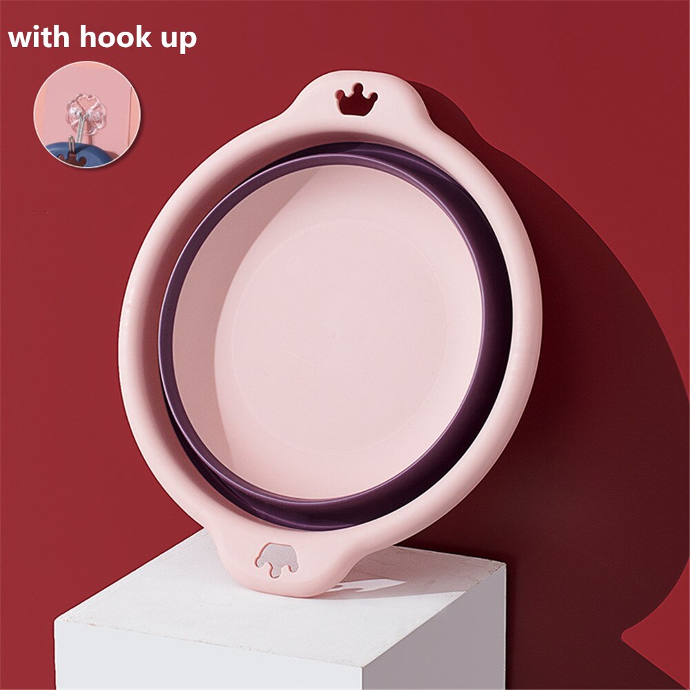 Multi-purpose Folding Wash Basin Portable Hanging Foldable Dish Travel Camping Picnic Cleaning Tools Bathroom Kitchen Basins: Pink L