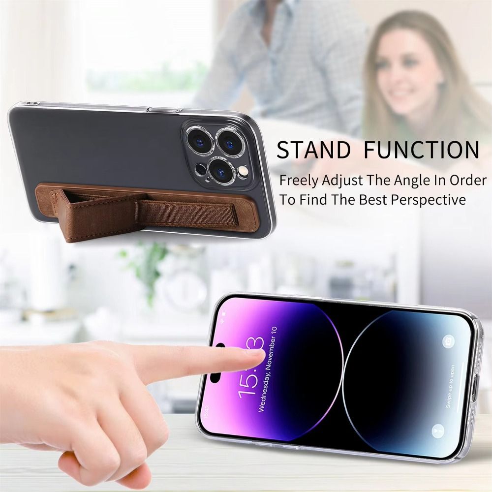 Bracelet de téléphone portable en cuir PU, sangle de poignée de doigt télescopique, support de téléphone portable universel pour la plupart des smartphones