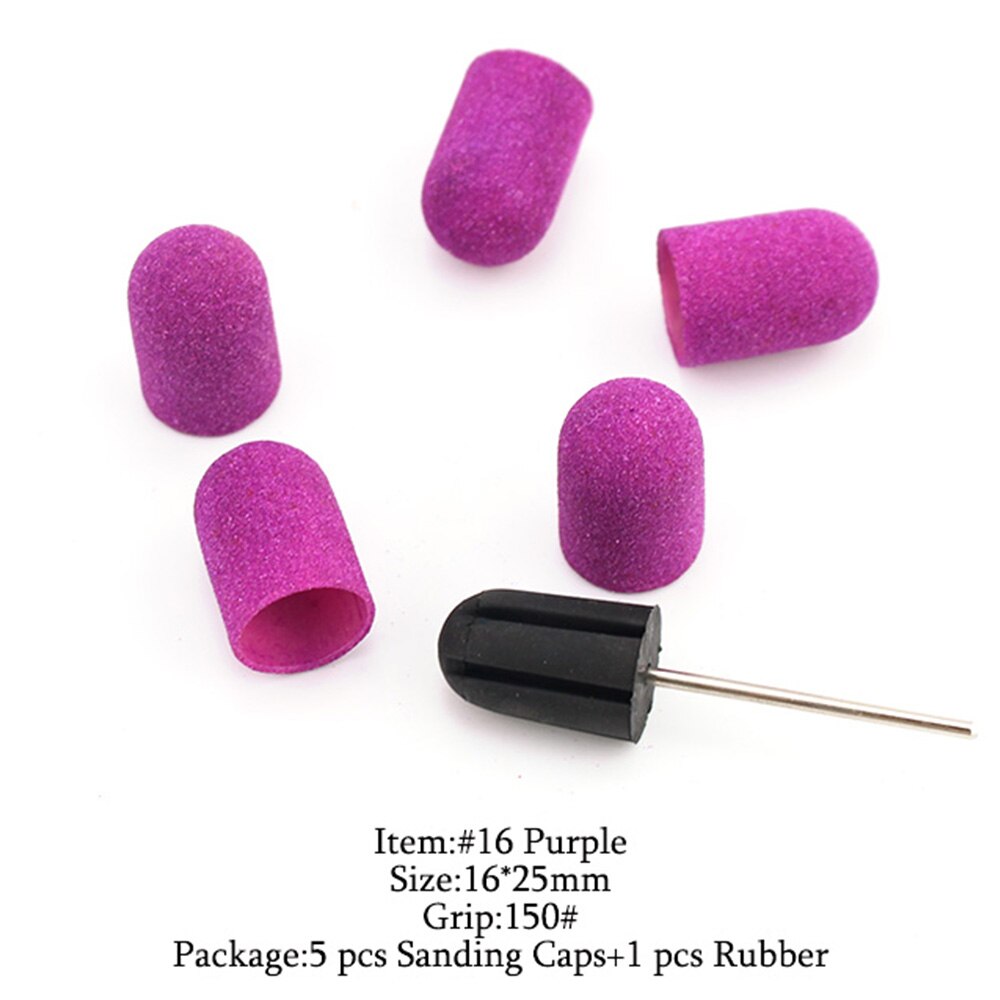 5 stk plastik slibehætter lilla sandblok med greb elektrisk pedicure manicure plejetilbehør poleringsfodværktøj