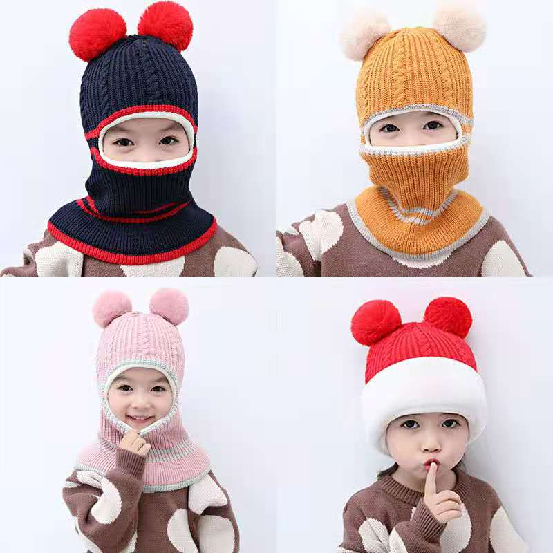 Kid Beanies Cap Scarf Set Kid Plush Ball Baby Girls Scarf Set Winter Warm Caps For Boys Girls 2-6 years old