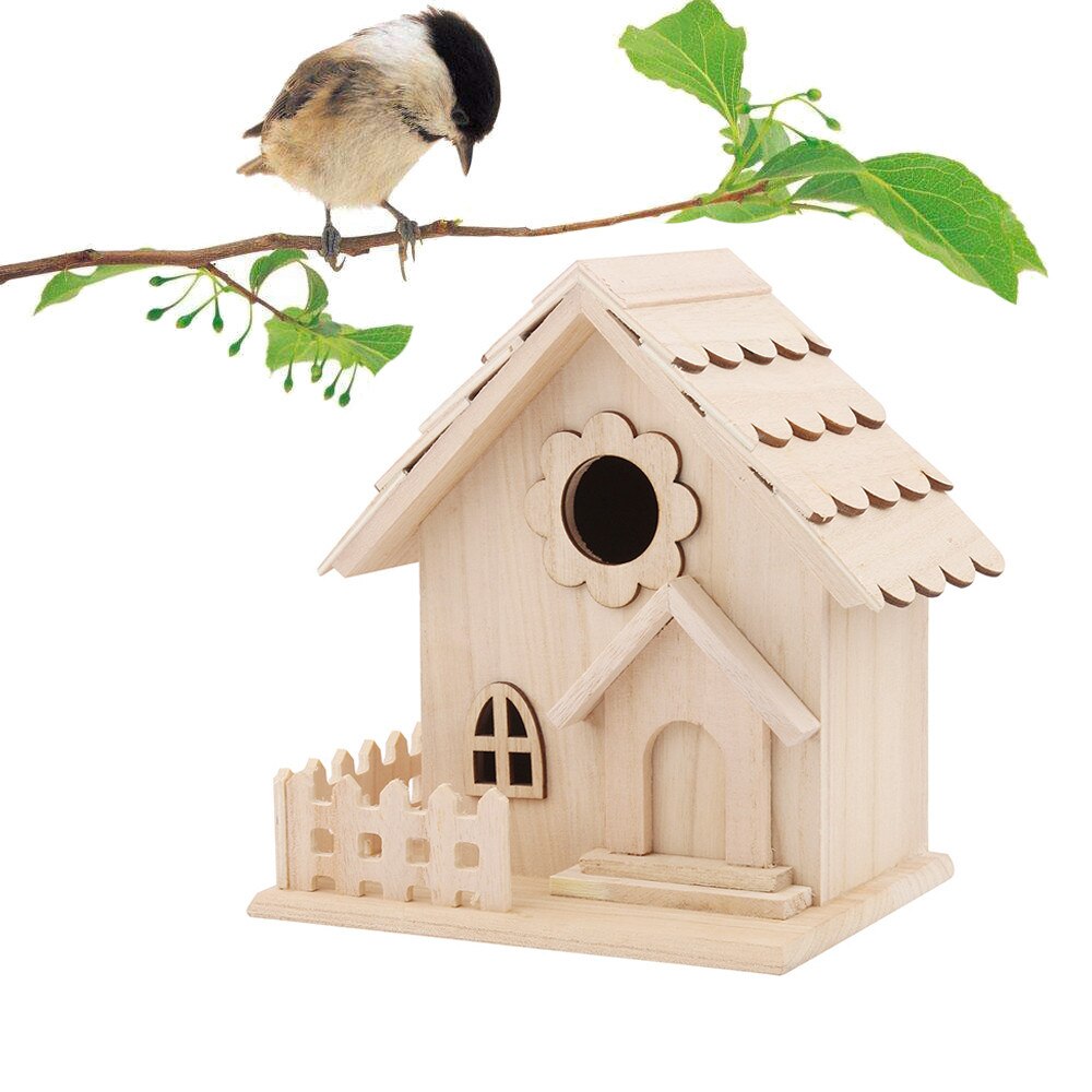 DIY Wooden Bird House Nest Handmade Eco-friendly Bird Nest Cage Outdoor Birdhouse Garden Yard Hanging Decoration Crafts: Black