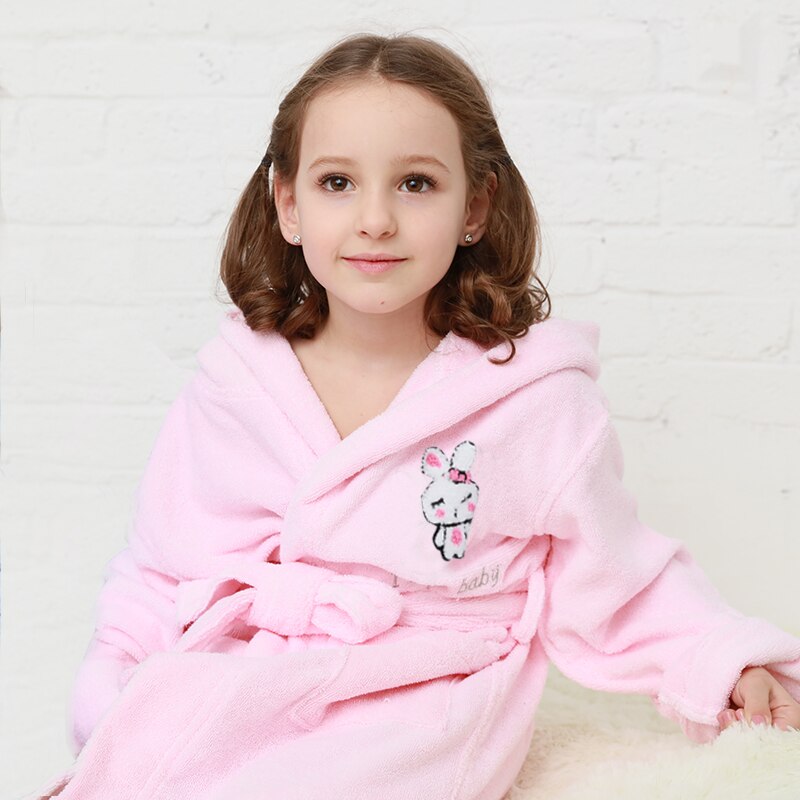 Kids Bathrobe Cotton Sleepwear Baby Boys Robes For Girls Clothing Winter Warm Home Wear Teens Robes Children Clothing Sleepwear: Pink / M(120-140cm)