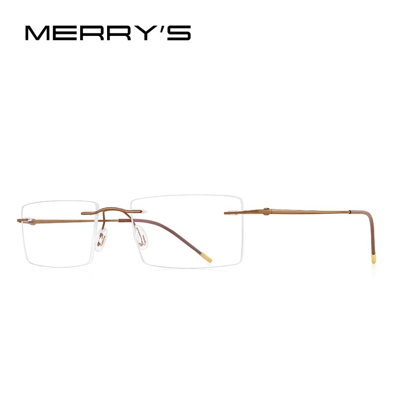 Merrys mænd titaniumlegering rammeløse briller stel mandlig firkant ultralet mand rammeløs nærsynethed optiske rammer briller  s2880: C05 brune