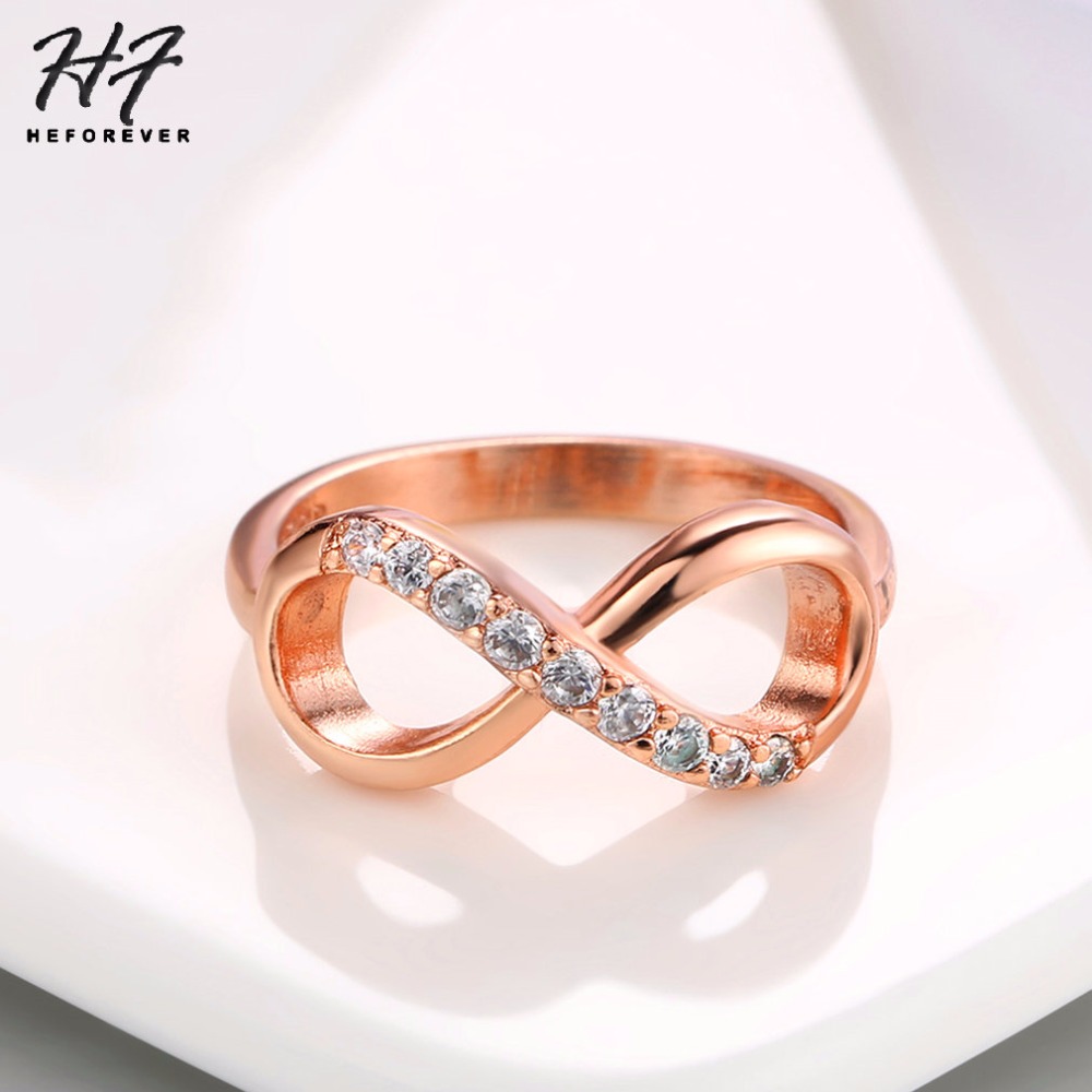 Infinity Rings for Women Rose Gold Crystal Zircon Couple Statement Ring for Girls Jewelry Accessories R407