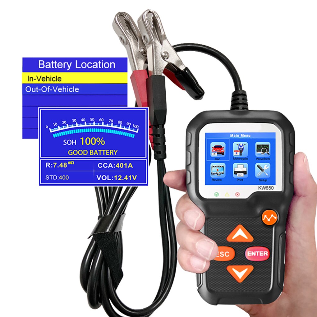 Testeur De Batterie Voiture 100-2000 CCA 12V - Analyse Charge, Alternateur, État Batterie LED Rétroéclairée