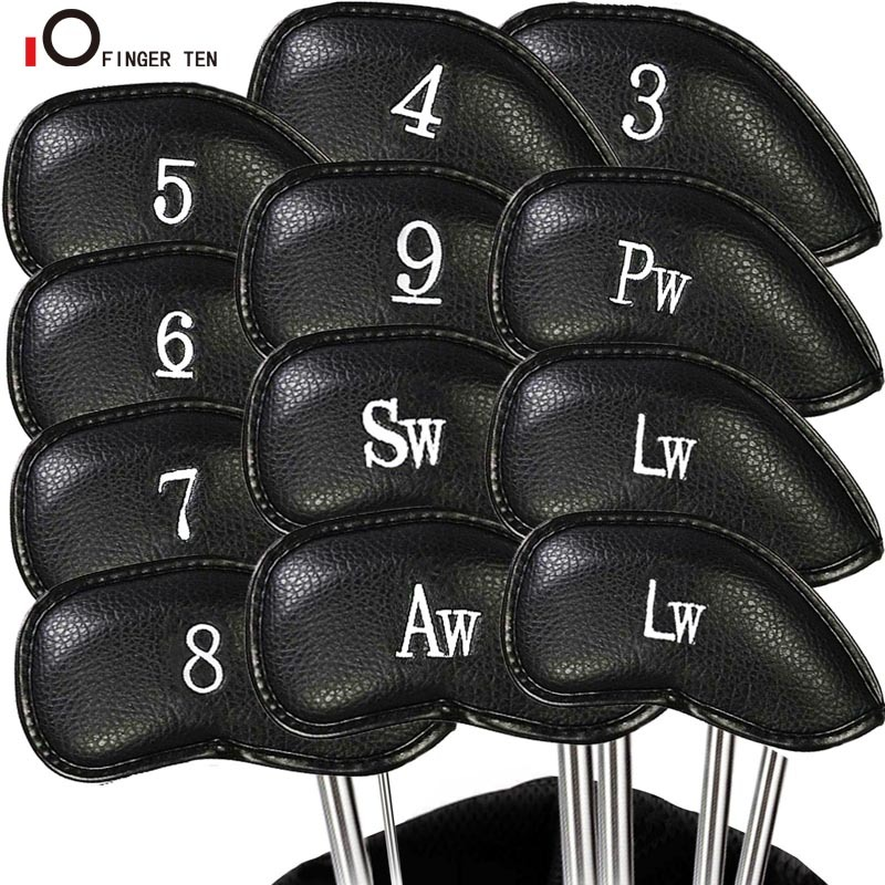 Juego de cubiertas de cabeza de hierro para Golf, conjunto de cubierta de cabeza de hierro de cuero sintético grueso, compatible con todas las marcas, 12 Uds.,: Black