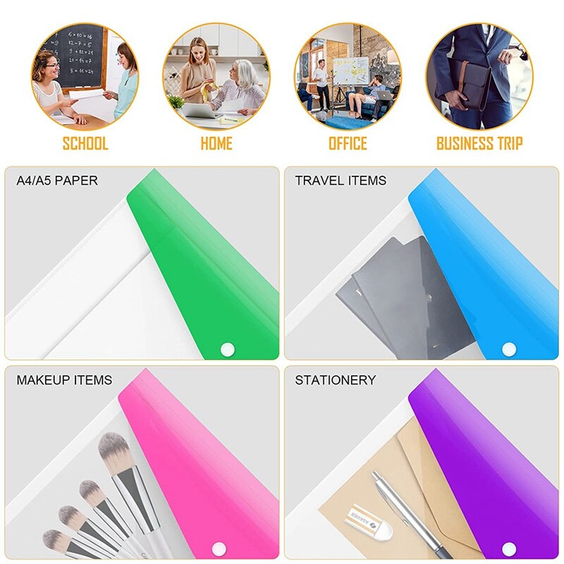 12Pack A4 Plastic File Folder,Expandable A4 Expandable Punched Pockets For A4 Folders,With Snap Closure And Label Pocket