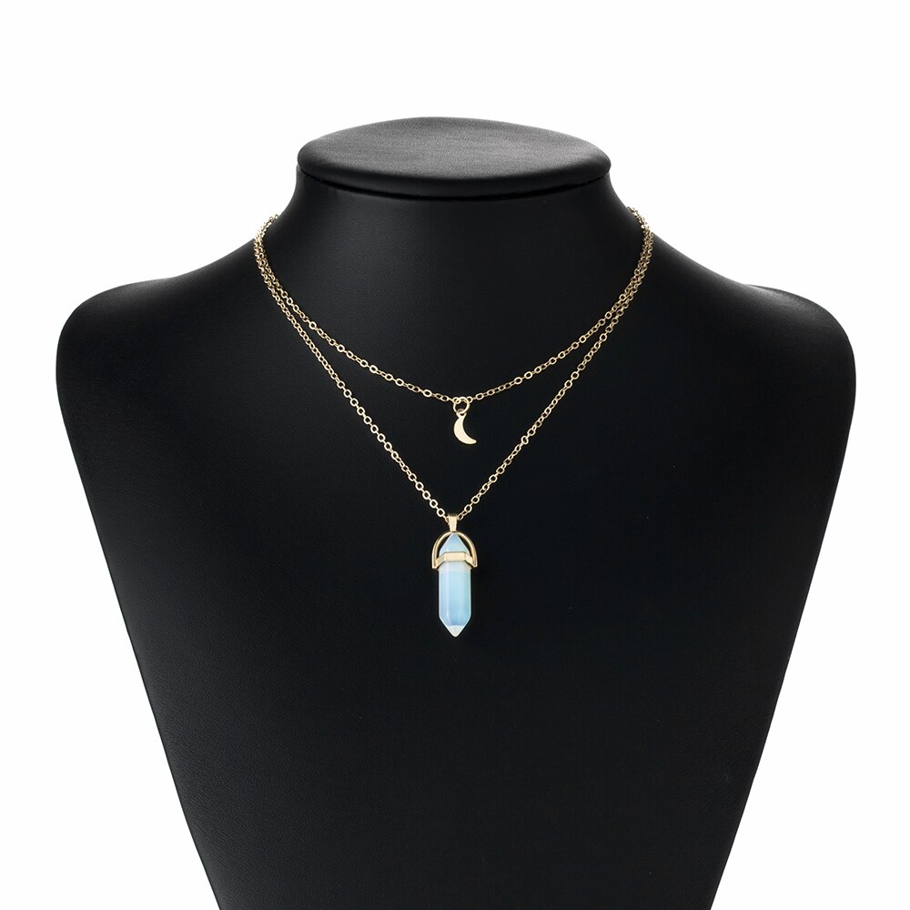 Bohemen Zeshoekige Kolom Quartz Moon Choker Ketting Natuursteen Bullet Crystal Hanger Ketting Voor Vrouwen Sieraden