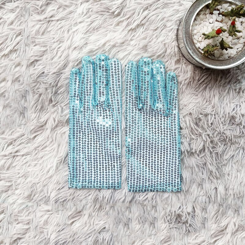 Guantes brillantes Unisex para adultos y niños, con lentejuelas y purpurina, para actuaciones en escenario, baile brillante, , disfraz, mitones elásticos: Azul cielo