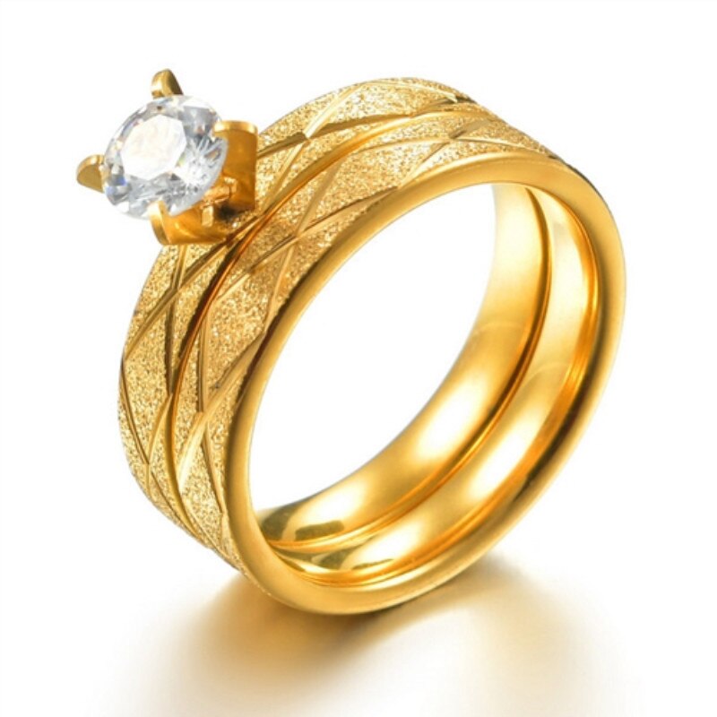 6Mm Roestvrij Staal Paar Ringen Nooit Vervagen Goud Kleur Crystal Wedding Ring Voor Vrouwen Mannen Minnaar Femme Sieraden
